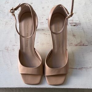 Stuart Weitzman Nude Blush Ankle-Strap Block Heels